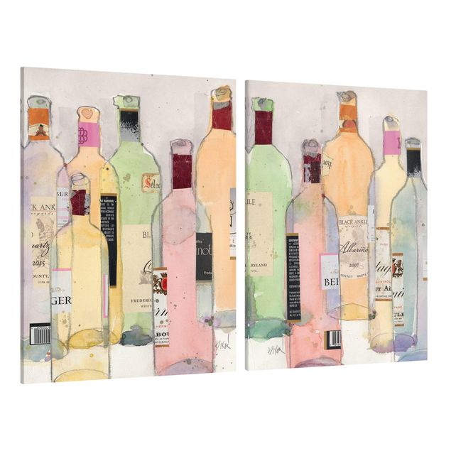 Canvas wall art Wine Bottles In Water Color Set I