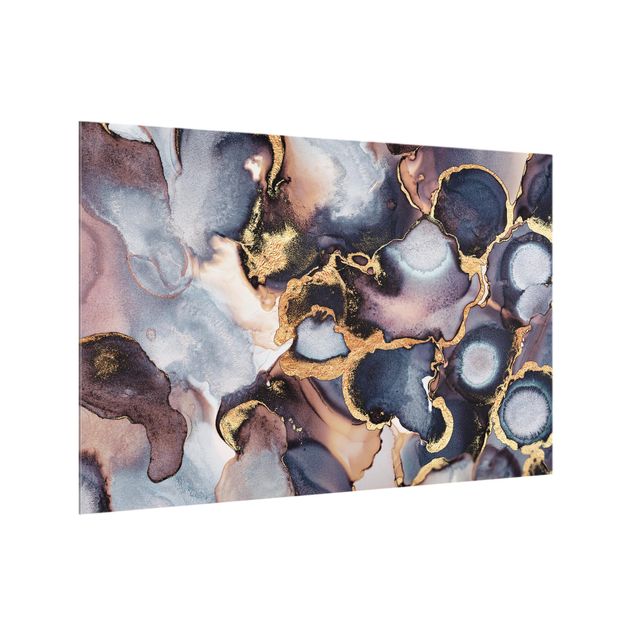Stone splashback kitchen Marble Watercolor With Gold