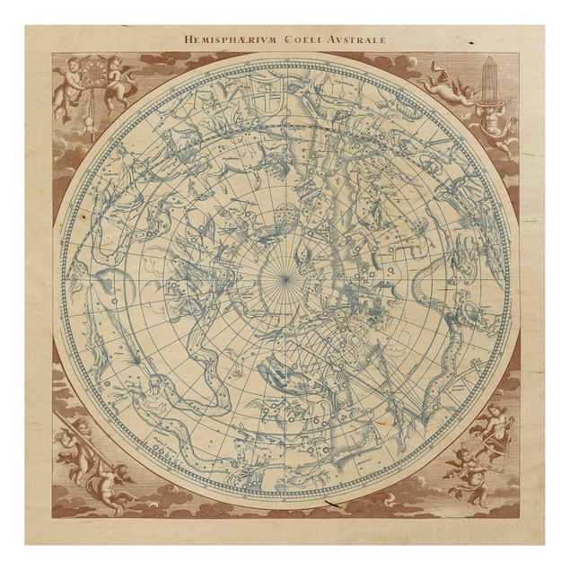 Wood prints vintage Vintage Star Map Southern Hemissphere