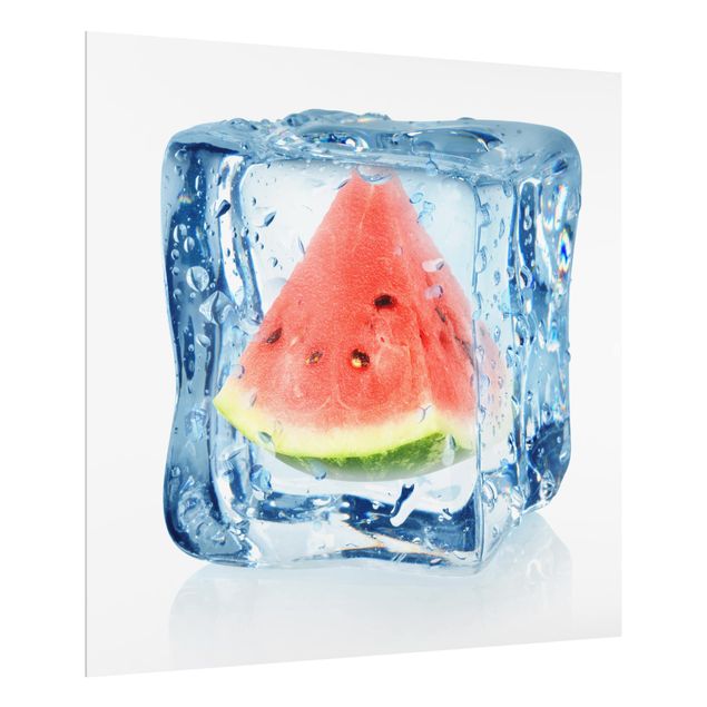 Glass splashbacks Melon in ice cube