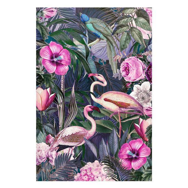 Safari animal prints Colourful Collage - Pink Flamingos In The Jungle