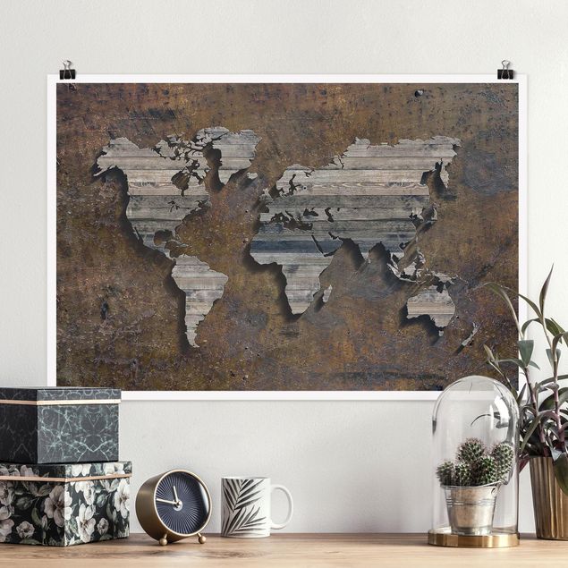 Kitchen Wooden Grid World Map