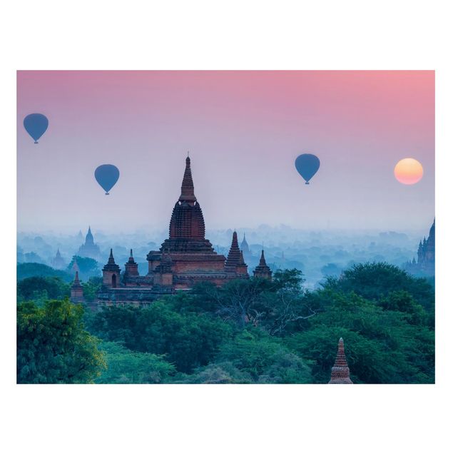 Asian prints Hot-Air Balloon Above Temple Complex