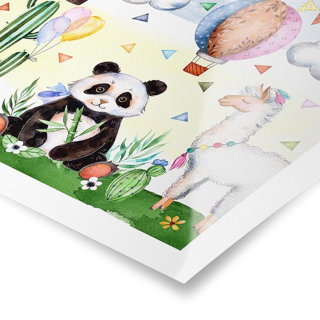 Contemporary art prints Panda And Lama Watercolour
