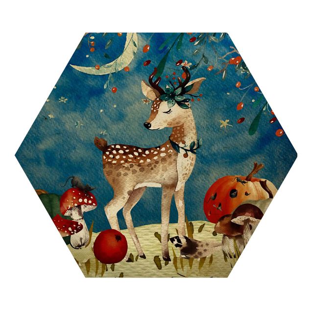 Navy wall art Watercolor Deer In The Moonlight