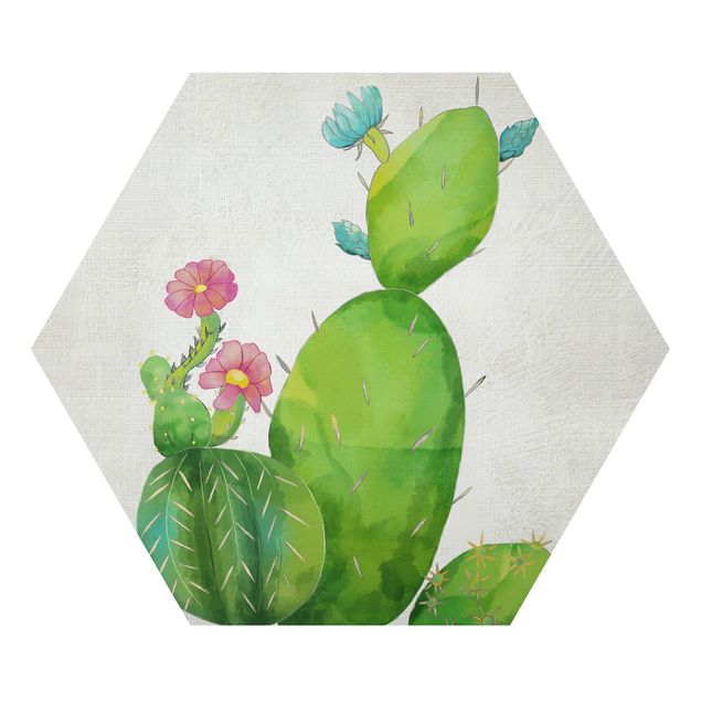 Green canvas wall art Cactus Family In Pink And Turquoise