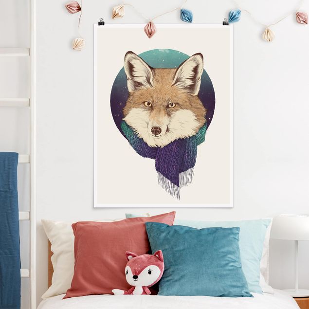Art posters Illustration Fox Moon Purple Turquoise