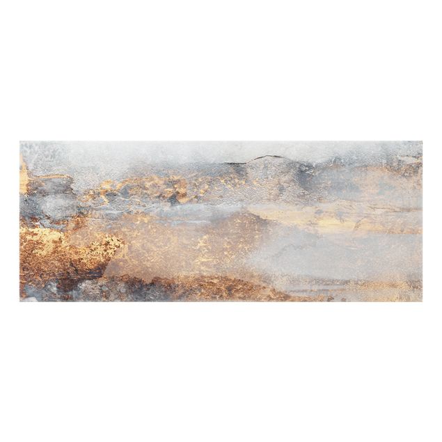 Glass splashback abstract Gold Grey Fog