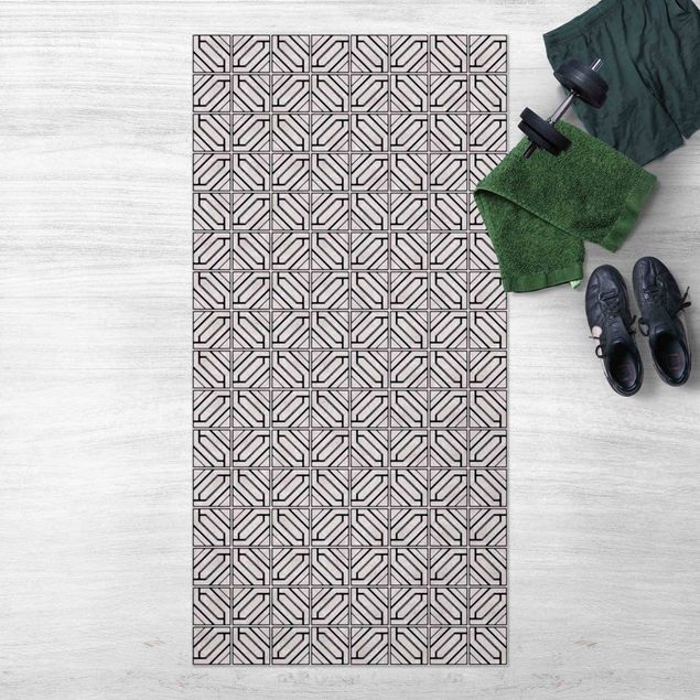 Outdoor rugs Tile Pattern Rhomboidal Geometry Black