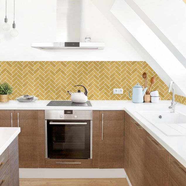 Kitchen splashback tiles Fish Bone Tiles - Golden Look White Joints