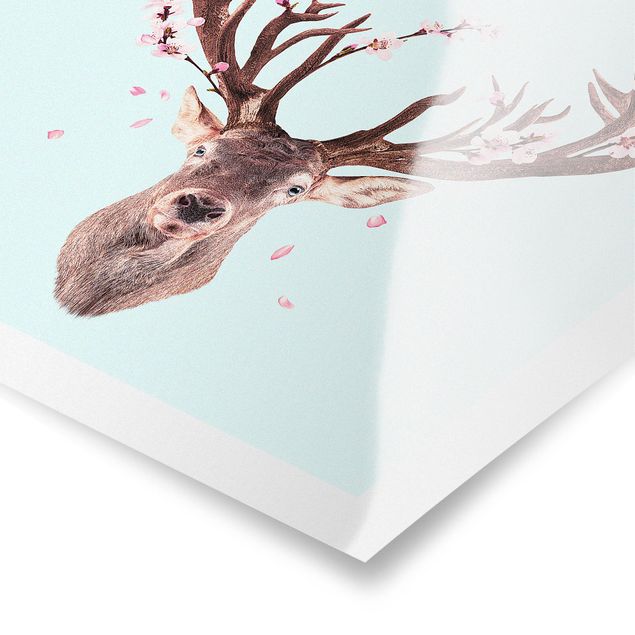 Animal wall art Deer With Cherry Blossoms