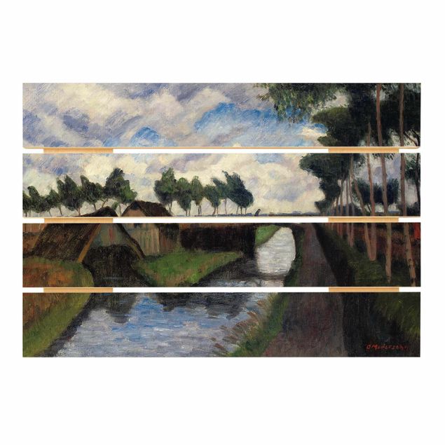 Wood prints landscape Otto Modersohn - The Rautendorf Canal with Boat House near Worpswede