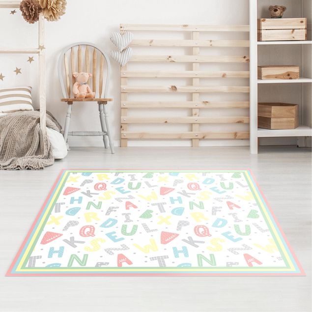 outdoor balcony rug Alphabet In Pastel Colours With Frame