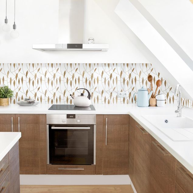 Kitchen splashback black and white Natural Pattern Sweeping Leaves In Gold II