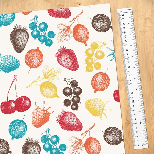 Adhesive films multicoloured Colourful Hand Drawn Kitchens Summer Fruit Pattern