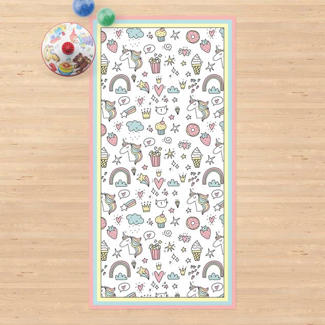 outdoor patio rugs Unicorns And Sweets In Pastel With Frame