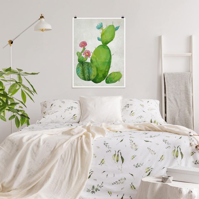 Floral canvas Cactus Family In Pink And Turquoise