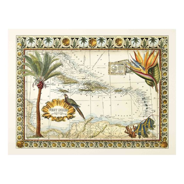 Landscape wall art Vintage Tropical Map West Indies