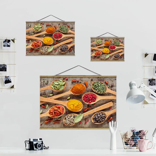 Fabric print with posters hangers Spices On Wooden Spoon