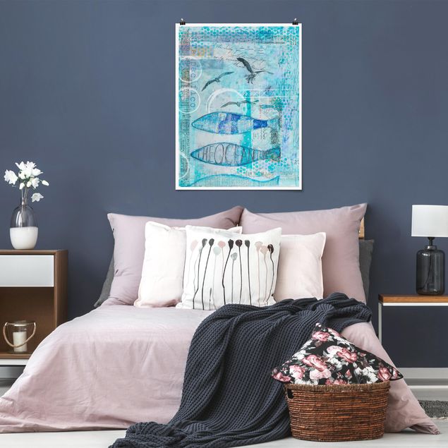 Canvas art Colourful Collage - Blue Fish