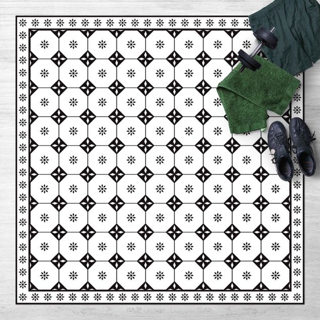 outdoor mat Geometrical Tiles Cottage Black And White With Border
