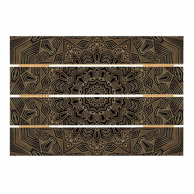 Print on wood - Mandala Star Pattern Gold Black