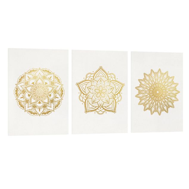 Spiritual art prints Mandala Flower Sun Illustration Set Gold