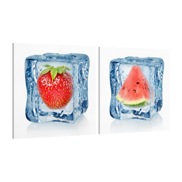 Modern art prints Strawberry and melon in the ice cube