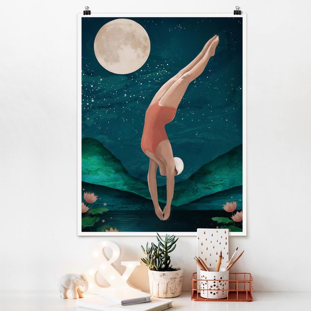 Canvas art Illustration Bather Woman Moon Painting
