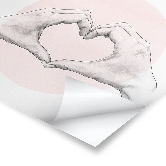 Prints Illustration Heart Hands Circle Pink White