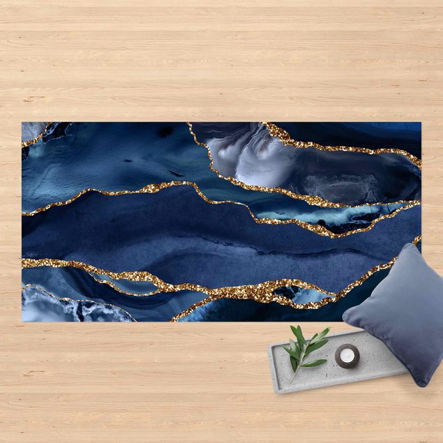 Outdoor rugs Golden Glitter Waves Blue backdrop