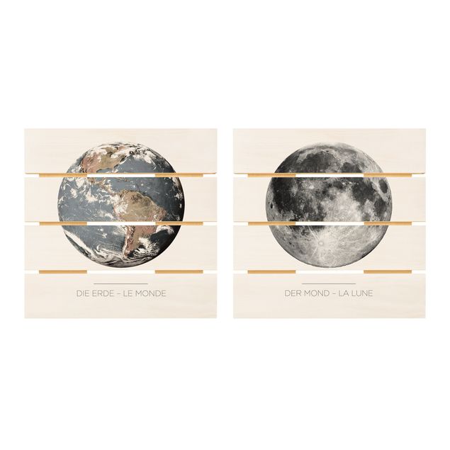 Wood prints Moon And Earth
