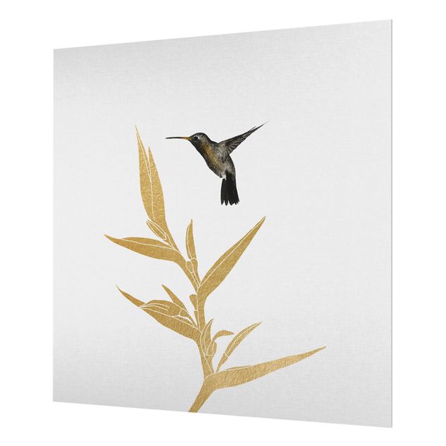 Glass splashback Hummingbird And Tropical Golden Blossom II