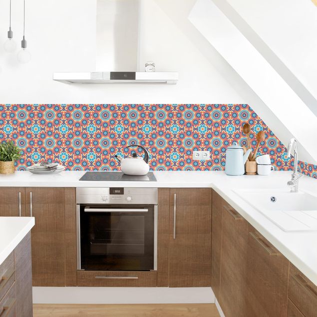 Kitchen splashback tiles Oriental Patterns With Colourful Flowers