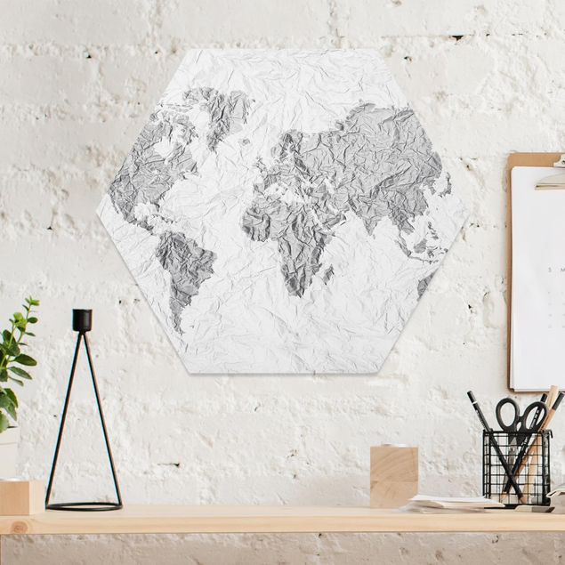 Prints maps Paper World Map White Grey