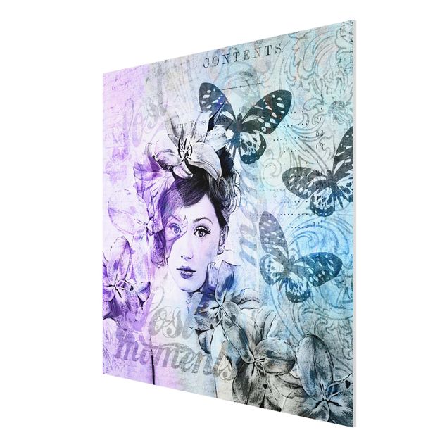 Art prints Shabby Chic Collage - Portrait With Butterflies
