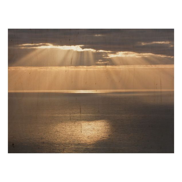 Wood prints landscape Sun Beams Over The Ocean
