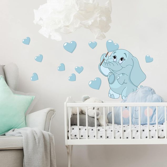 Nursery decoration Baby Elephant With Blue Hearts