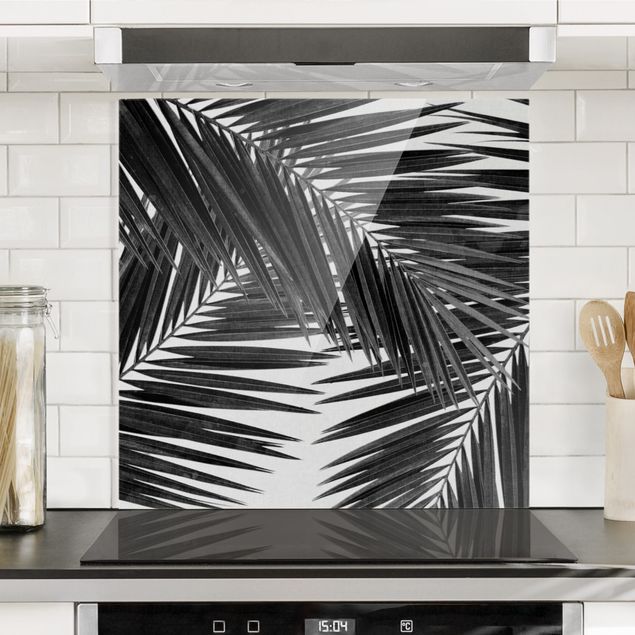 Kitchen View Through Palm Leaves Black And White