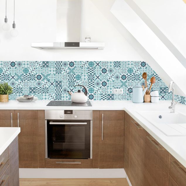 Kitchen splashback tiles Geometrical Tile Mix Turquoise