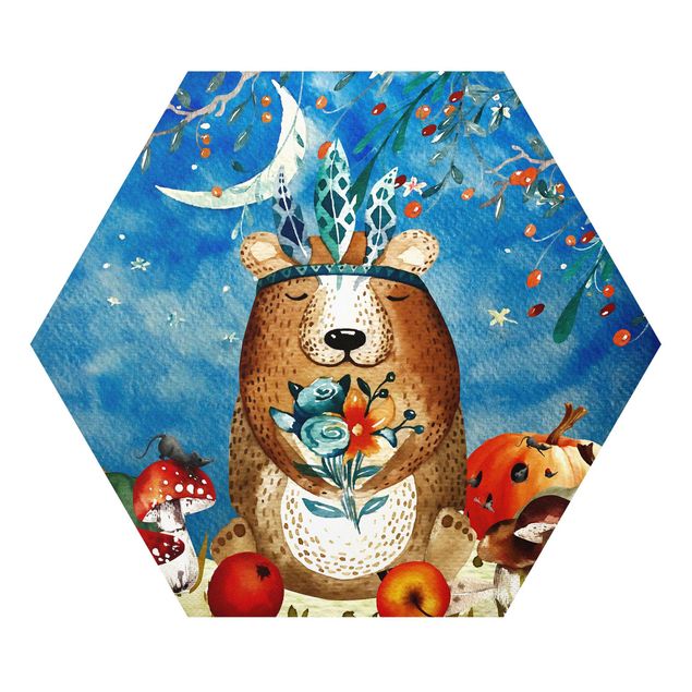 Prints nursery Watercolor Bear In Moonlight