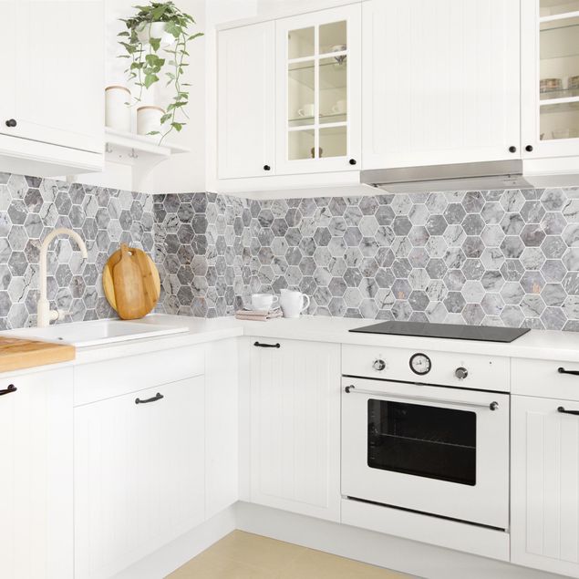Kitchen splashback abstract Marble Hexagon Tiles - Grey
