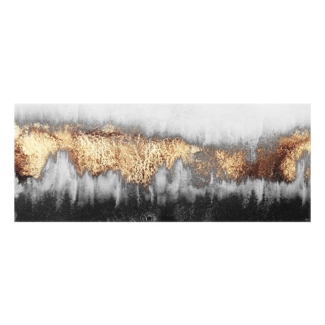 Glass splashback kitchen abstract Gold Tracks In Watercolor