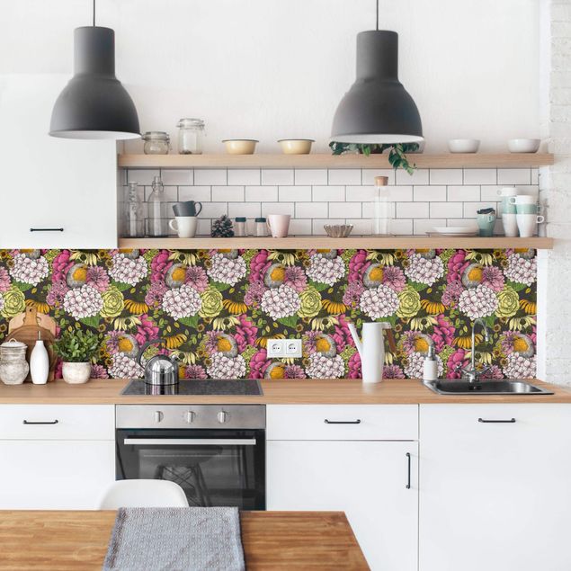 Kitchen splashback patterns European Robin With Flowers