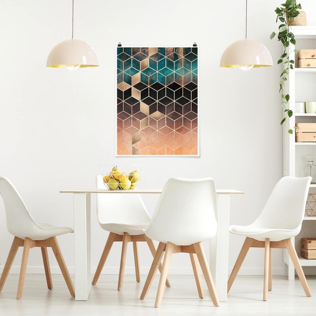 Art posters Turquoise Rosé Golden Geometry
