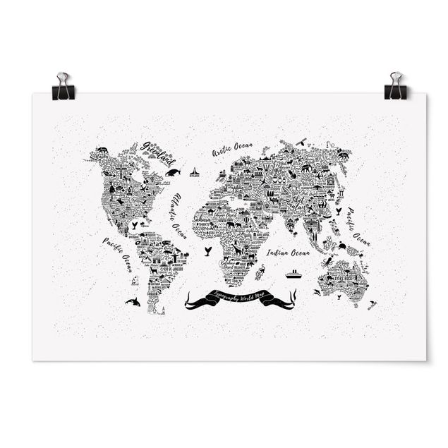 Prints animals Typography World Map White