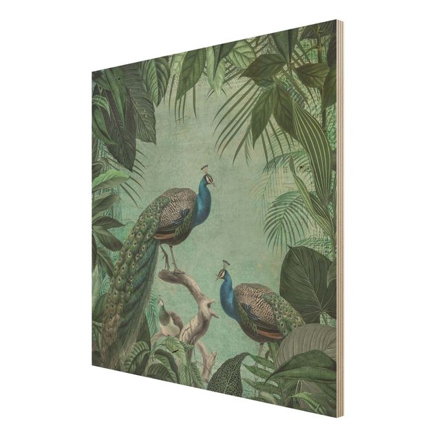 Vintage wood prints Shabby Chic Collage - Noble Peacock