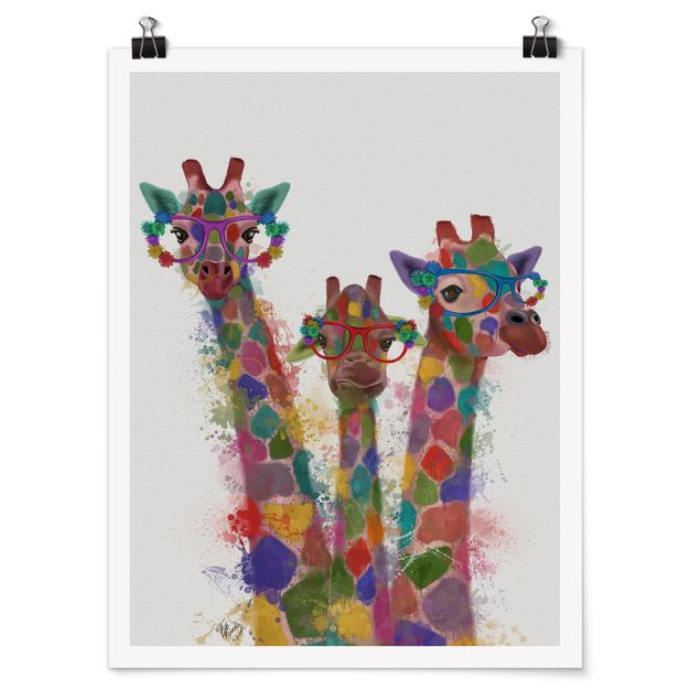 Contemporary art prints Rainbow Splash Giraffe Trio