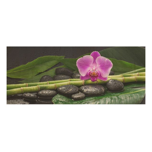 Wood prints flower Green Bamboo With Orchid Flower