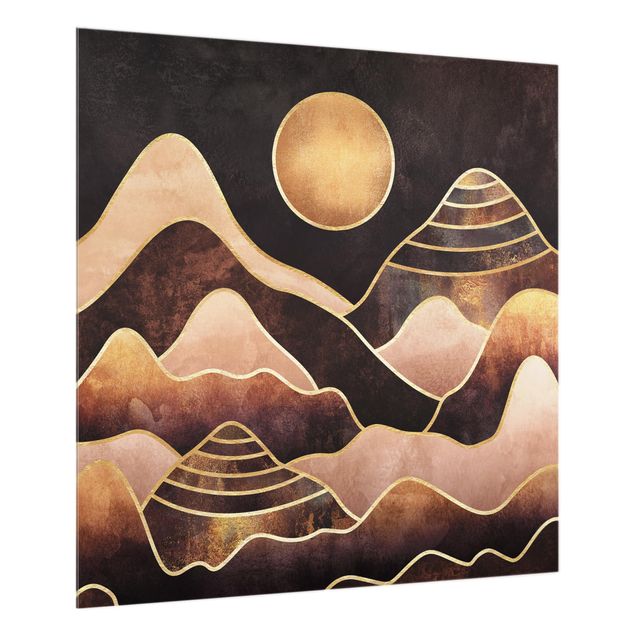 Glass splashback art print Golden Sun Abstract Mountains
